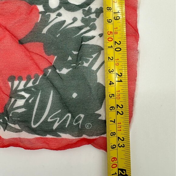 Vintage Scarf Vera Neumann Hand Rolled Edge Red Black Floral Silk Blend Japan - Picture 8 of 9